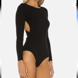 SUPERDOWN Isabel Backless Bodysuit Black Rib Knit Criss Cross Small NWOT